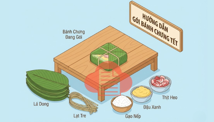 Vector các nguyên liệu gói bánh chưng