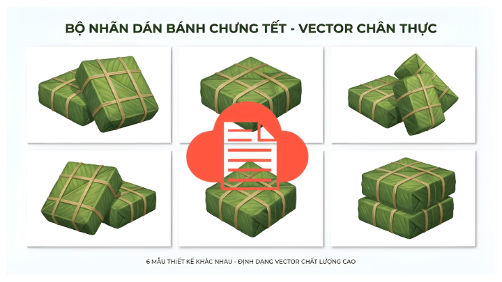 Bộ nhãn dán vector bánh chưng Tết vector