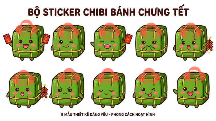 Bộ sticker chibi bánh chưng Tết