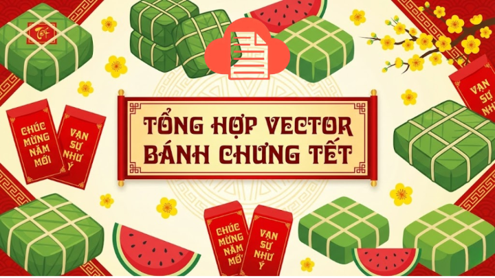 Vector bánh chưng và các phụ kiện Tết