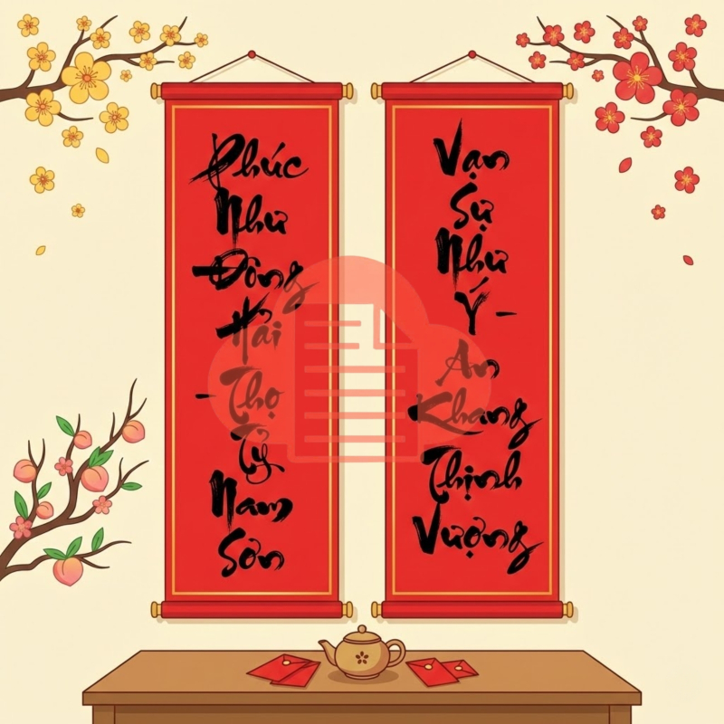 Bộ Sưu Tập 99+ Mẫu Câu Đối Tết Vector 2026 Tải Miễn Phí Bộ ảnh câu đối tết vector "Phúc như đông hải"