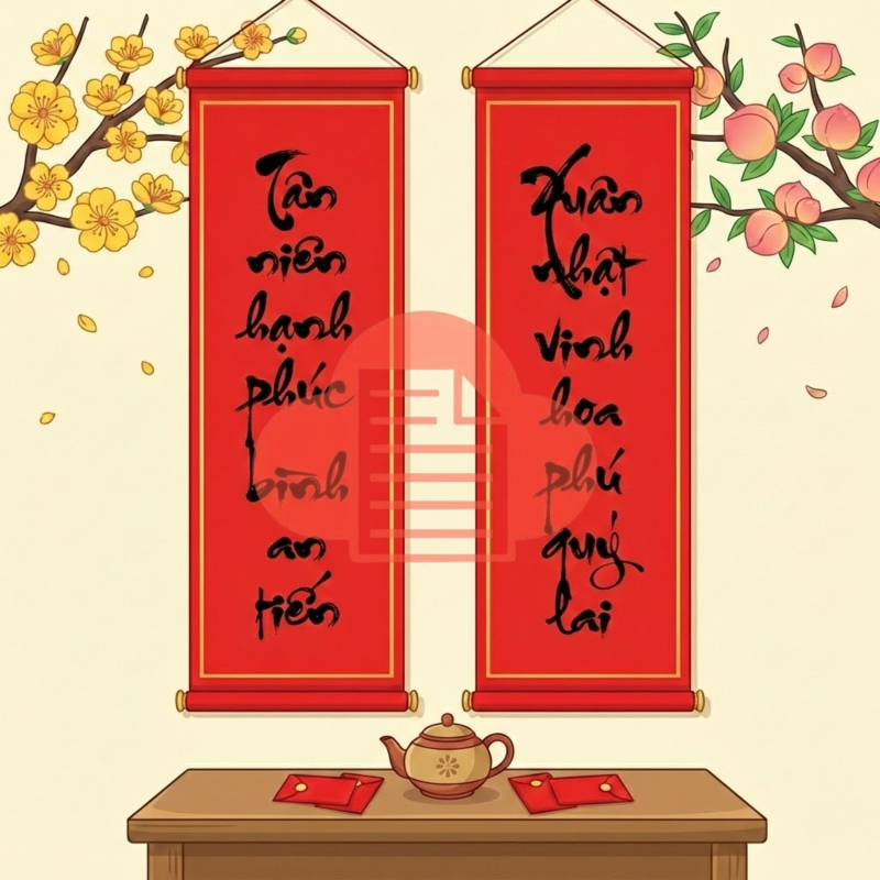 Bộ Sưu Tập 99+ Mẫu Câu Đối Tết Vector 2026 Tải Miễn Phí Câu đối Tết vector "Tân niên hạnh phúc"