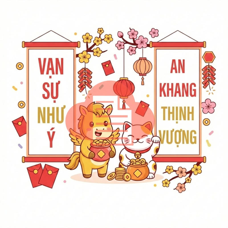 Bộ Sưu Tập 99+ Mẫu Câu Đối Tết Vector 2026 Tải Miễn Phí "Vạn sự như ý" vector câu đối Tết chibi