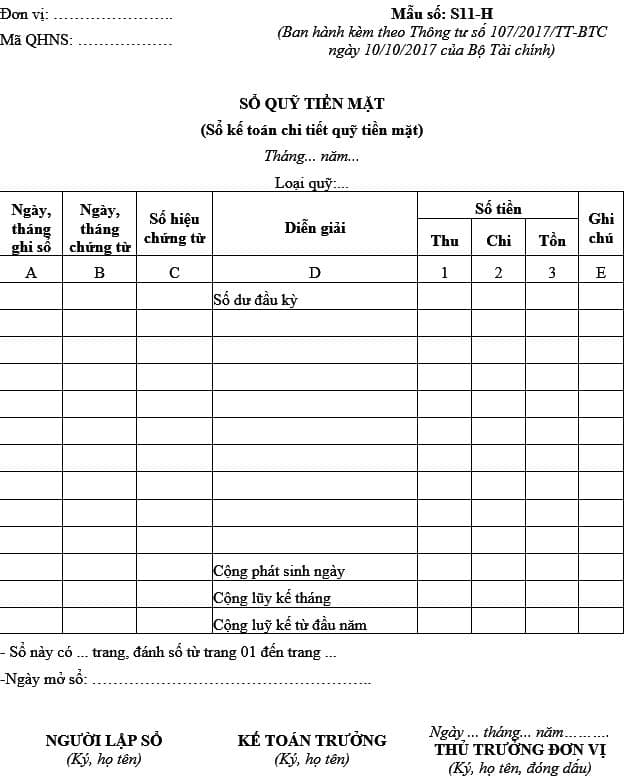 Tải Mẫu Sổ Quỹ Tiền Mặt Excel Mới Nhất Theo Thông Tư 200, 133, 107 hinh so quy